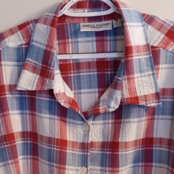 Rebecca Malone Red and Blue Plaid Blouse - Picture 3 of 12